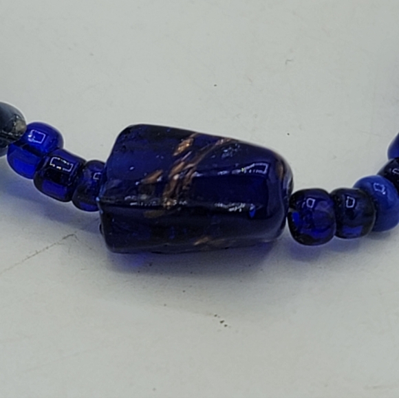 Handmade Cobalt Blue Glass Bead Bracelet Sun Charm Boho Artisan Jewelry 1990s - Picture 10 of 11